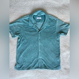 Aritzia TNA Light Blue Terry Cloth Oversized Button-Down Short-Sleeve Top Size S